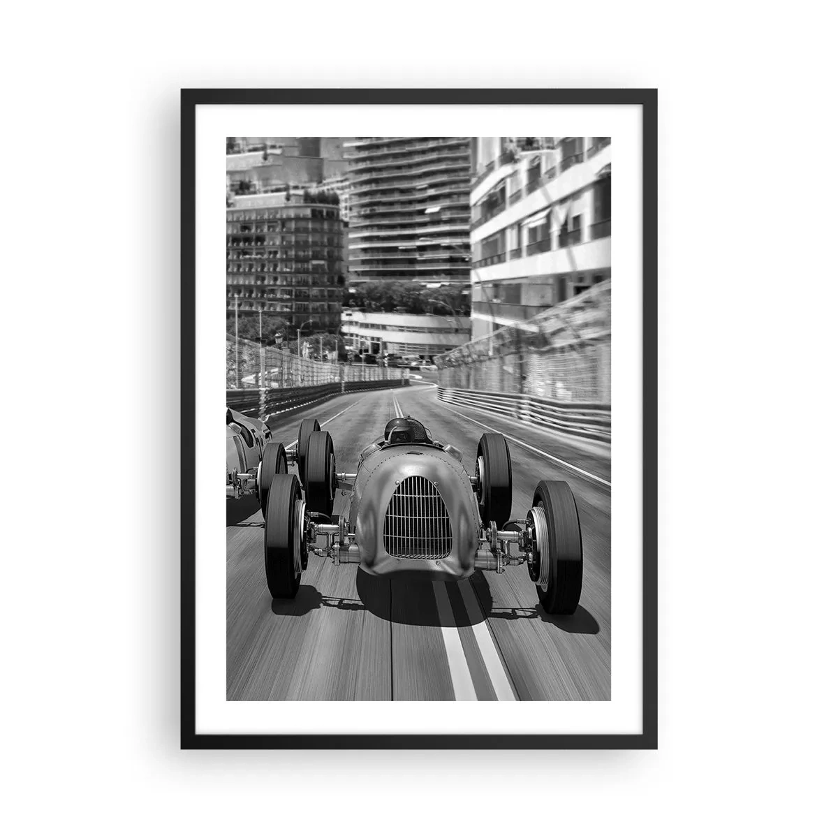 Plakat w czarnej ramie - Historyczne wyścigi samochodowe w Monte Carlo - 50x70cm - Dawno temu w Monte Carlo - Nowoczesna dekoracja ścienna do salonu i sypialni ARTTOR
