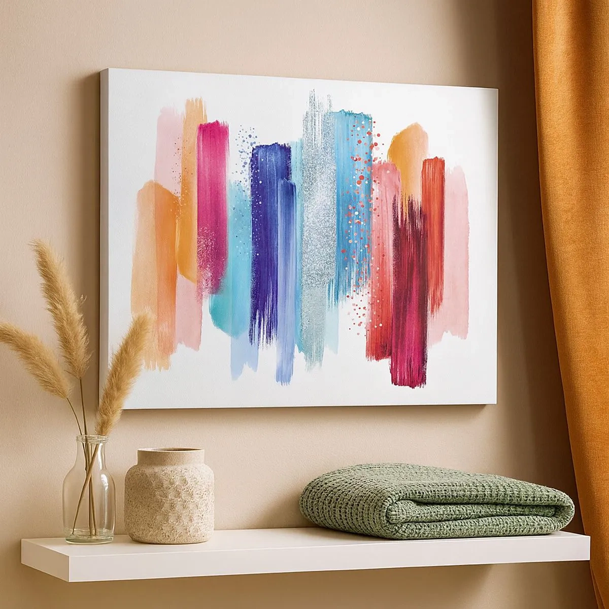 Obraz na płótnie - Kolorowe pociągnięcia pędzlem na białym tle - 70x50cm - W górę i w dół  - Nowoczesna dekoracja ścienna do salonu i sypialni ARTTOR