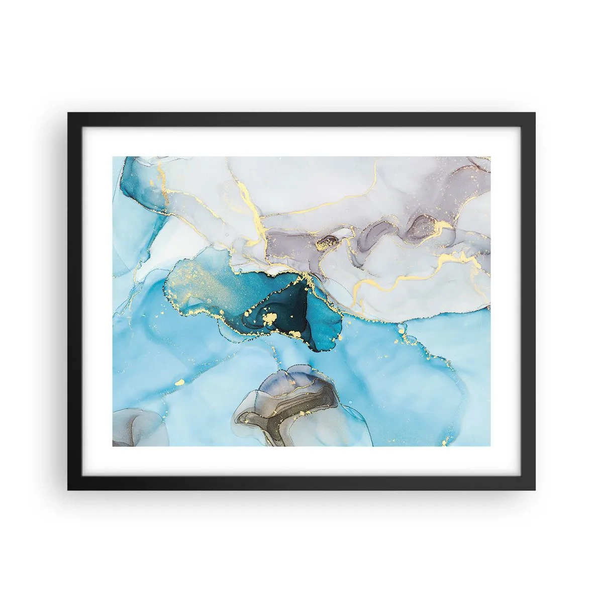 Plakat w czarnej ramie - Studium spotkania szarości z turkusem - 50x40 cm