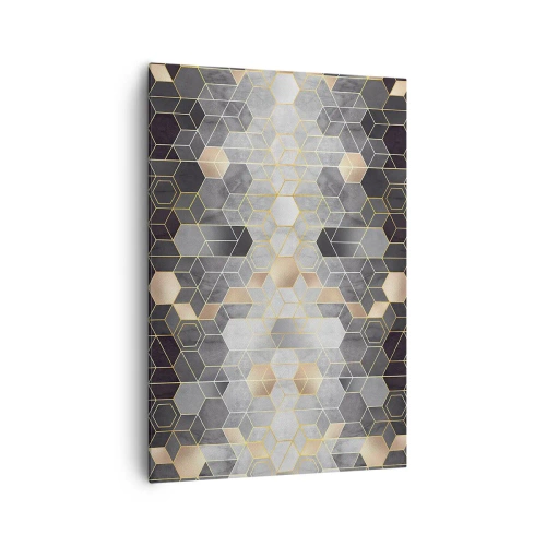 Obraz na płótnie - Geometryczny wzór w złotych odcieniach - 70x100cm - Diamentowa kompozycja - Nowoczesna dekoracja ścienna do salonu i sypialni ARTTOR