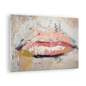 Obraz na szkle - Abstrakcyjny obraz ust w ekspresyjnej technice malarskiej - 70x50cm - Budzi zmysły - Nowoczesna dekoracja ścienna do salonu i sypialni ARTTOR