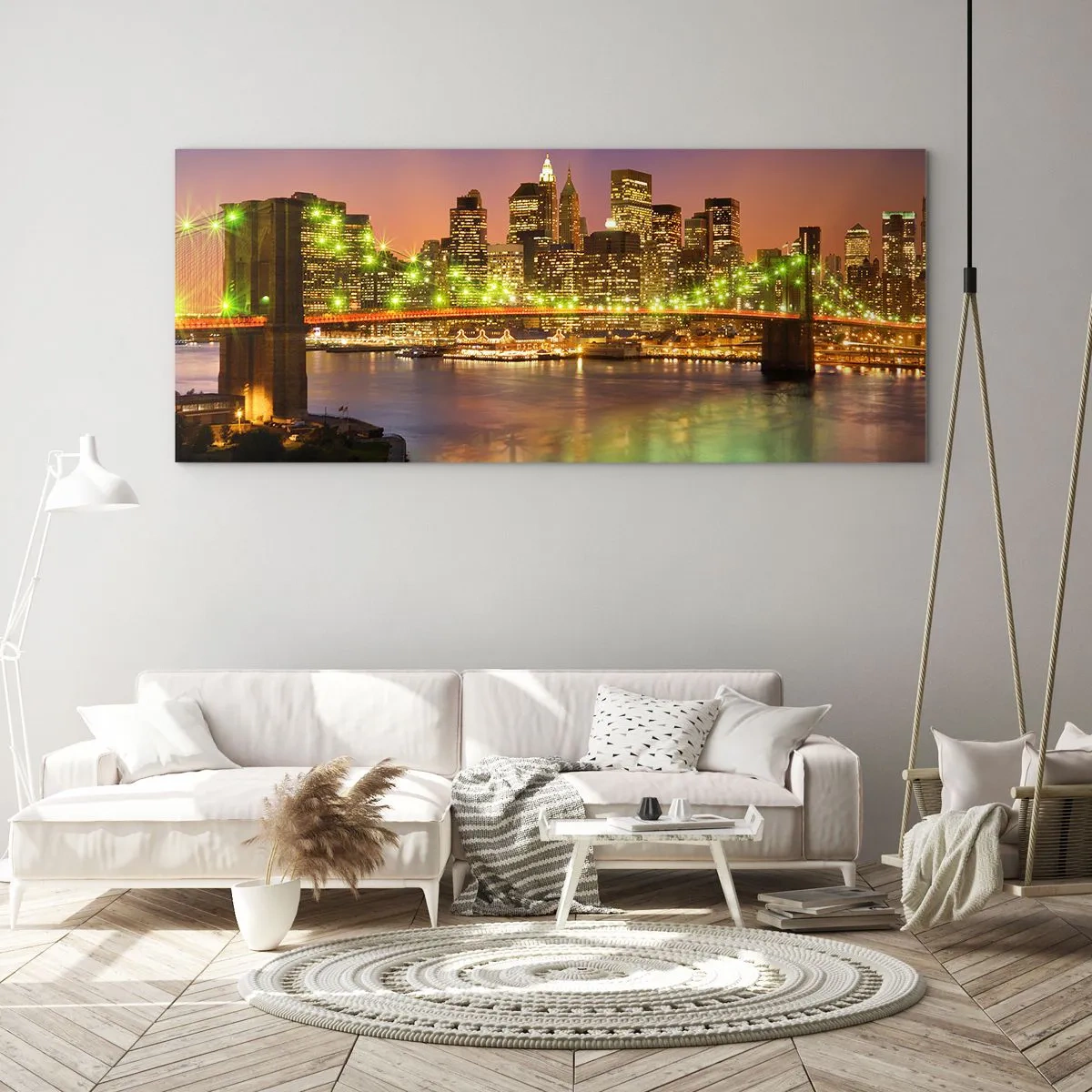 Obraz na szkle - Oświetlony most w nowoczesnym mieście nocą - 120x50cm - Tu światło nigdy nie gaśnie - Nowoczesna dekoracja ścienna do salonu i sypialni ARTTOR