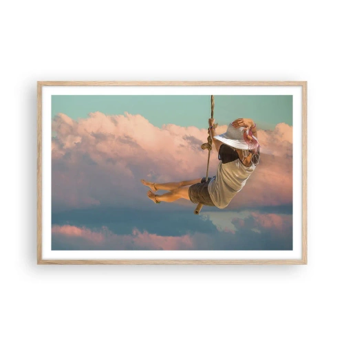 Plakat w ramie jasny dąb - Zabawa w obłokach - 91x61 cm