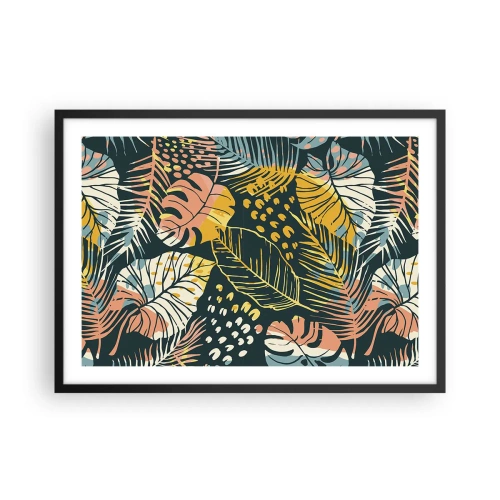 Plakat w czarnej ramie - Kolorowe liście na ciemnym tle - 70x50cm - Liściasta fantazja - Nowoczesna dekoracja ścienna do salonu i sypialni ARTTOR