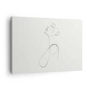Obraz na płótnie - Minimalistyczny szkic twarzy w stylu line art na białym tle - 70x50cm - Zapętlona w marzeniach - Nowoczesna dekoracja ścienna do salonu i sypialni ARTTOR