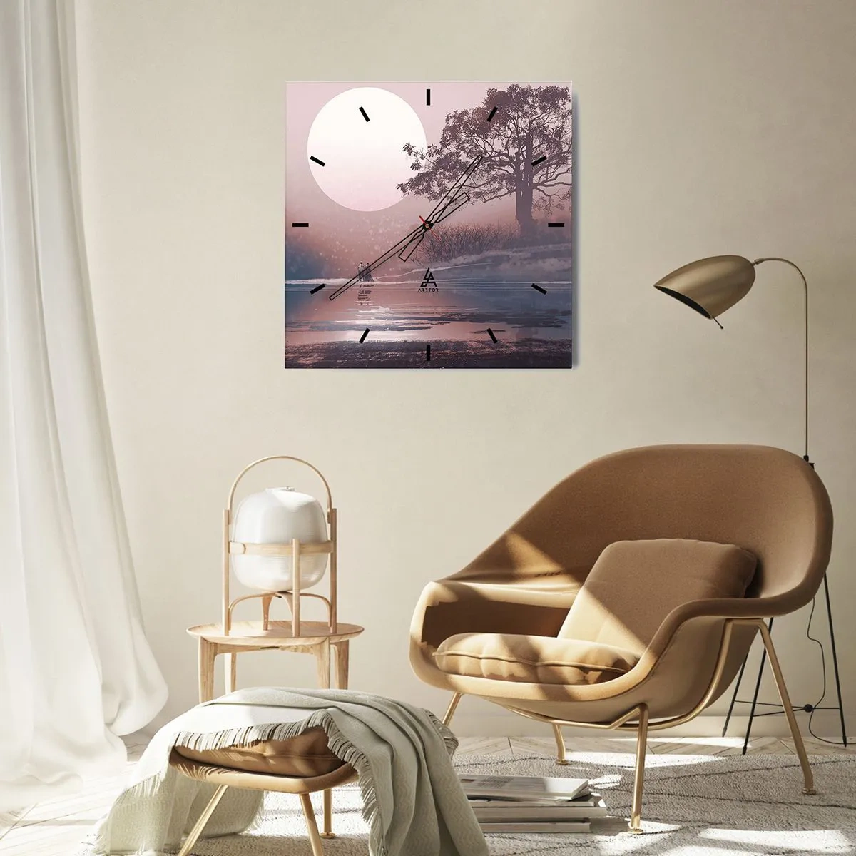 Zegar ścienny - Romantyczna scena z księżycem i drzewem nad wodą - 30x30cm - Nocne dziwy - Nowoczesna dekoracja ścienna do salonu i sypialni ARTTOR