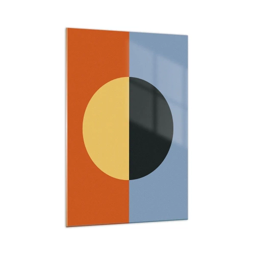 Obraz na szkle - Abstrakcja geometryczna z kontrastowymi kolorami - 70x100cm - Kompozycja ciepła i chłodu - Nowoczesna dekoracja ścienna do salonu i sypialni ARTTOR