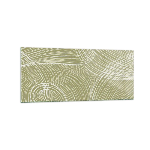 Obraz na szkle - Zielono-białe linie w abstrakcyjnej kompozycji - 120x50cm - Abstrakcja misterna w bieli - Nowoczesna dekoracja ścienna do salonu i sypialni ARTTOR