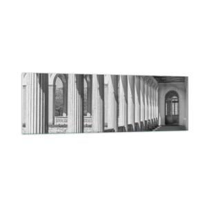 Obraz na szkle - Kolumnada w klasycznym stylu w czerni i bieli - 160x50cm - Słoneczna arkada - Nowoczesna dekoracja ścienna do salonu i sypialni ARTTOR