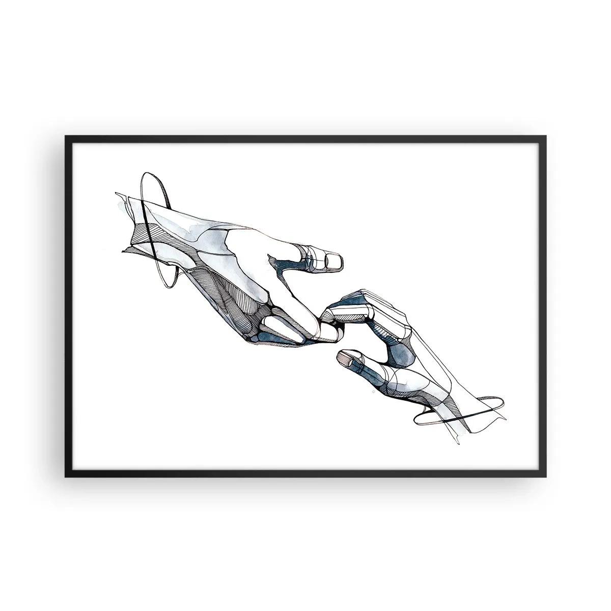 Plakat w czarnej ramie - Artystyczne przedstawienie dłoni w minimalistycznej i geometrycznej formie - 100x70cm - Dobry gest - Nowoczesna dekoracja ścienna do salonu i sypialni ARTTOR