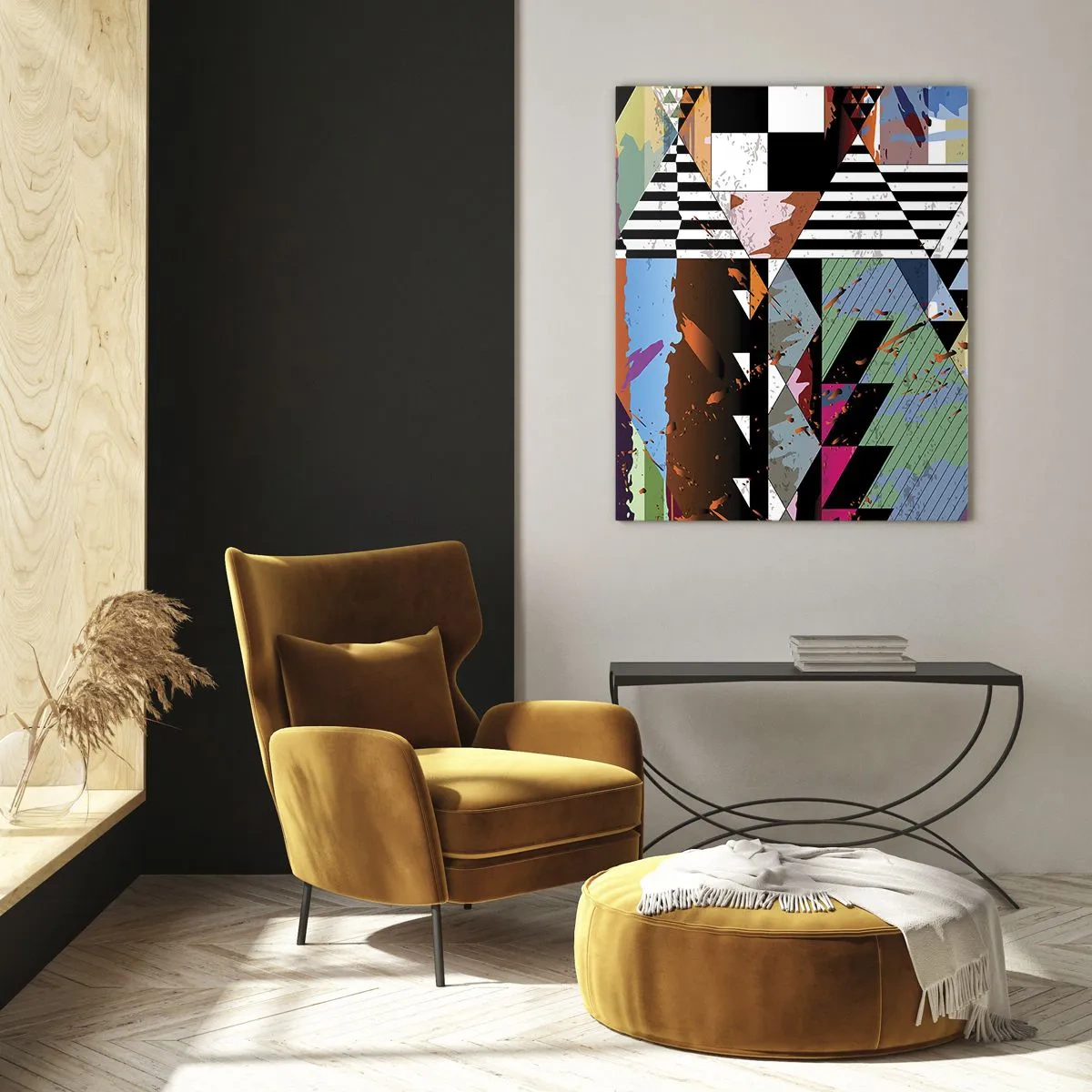 Obraz na szkle - Abstrakcyjna kompozycja geometryczna z żywymi kolorami - 70x100cm - Geometrycznie i organicznie - Nowoczesna dekoracja ścienna do salonu i sypialni ARTTOR