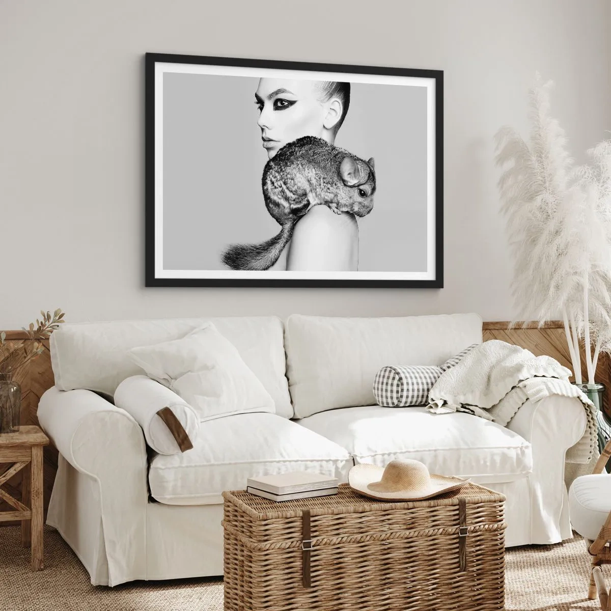 Plakat w czarnej ramie - Dama z szynszylą - 40x30 cm