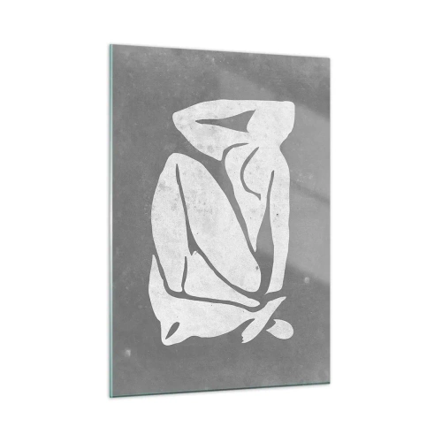 Obraz na szkle - Minimalistyczna sylwetka kobiety na szarym tle - 50x70cm - W zamyśleniu - Nowoczesna dekoracja ścienna do salonu, kuchni i sypialni ARTTOR