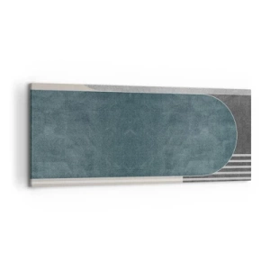 Obraz na płótnie - Geometryczna abstrakcja w odcieniach szarości i zieleni - 120x50cm - Kompozycja na poziomie - Nowoczesna dekoracja ścienna do salonu i sypialni ARTTOR