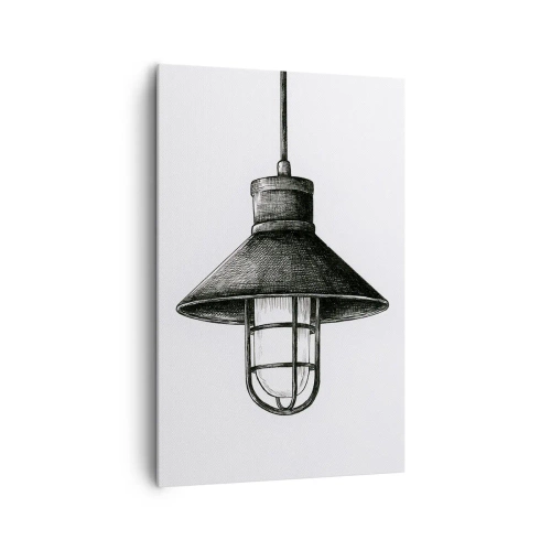 Obraz na płótnie - Rysunek wiszącej lampy w stylu retro na białym tle - 80x120cm - Jak przed laty… - Nowoczesna dekoracja ścienna do salonu i sypialni ARTTOR
