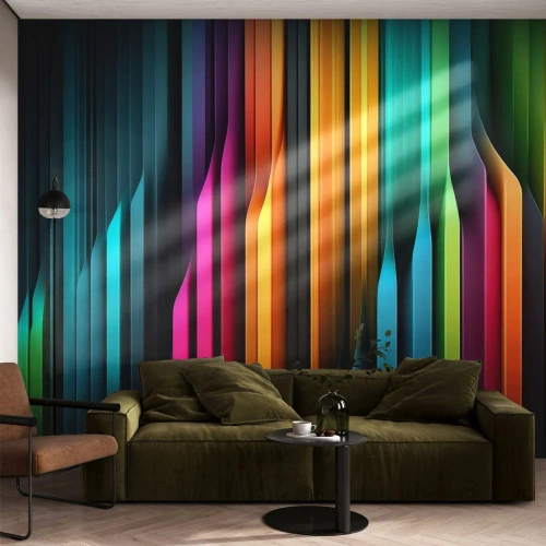 Fototapeta Premium Sand - Kolorowe świetlne pasy na czarnym tle - 100x70cm - Świetlne organy - Nowoczesna dekoracja ścienna do salonu, kuchni i sypialni ARTTOR