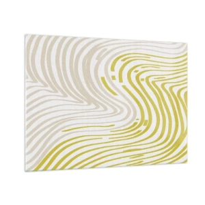 Obraz na szkle - Organiczne linie w odcieniach beżu i limonki na białym tle - 70x50cm - Kompozycja z łagodnym ugięciem - Nowoczesna dekoracja ścienna do salonu i sypialni ARTTOR