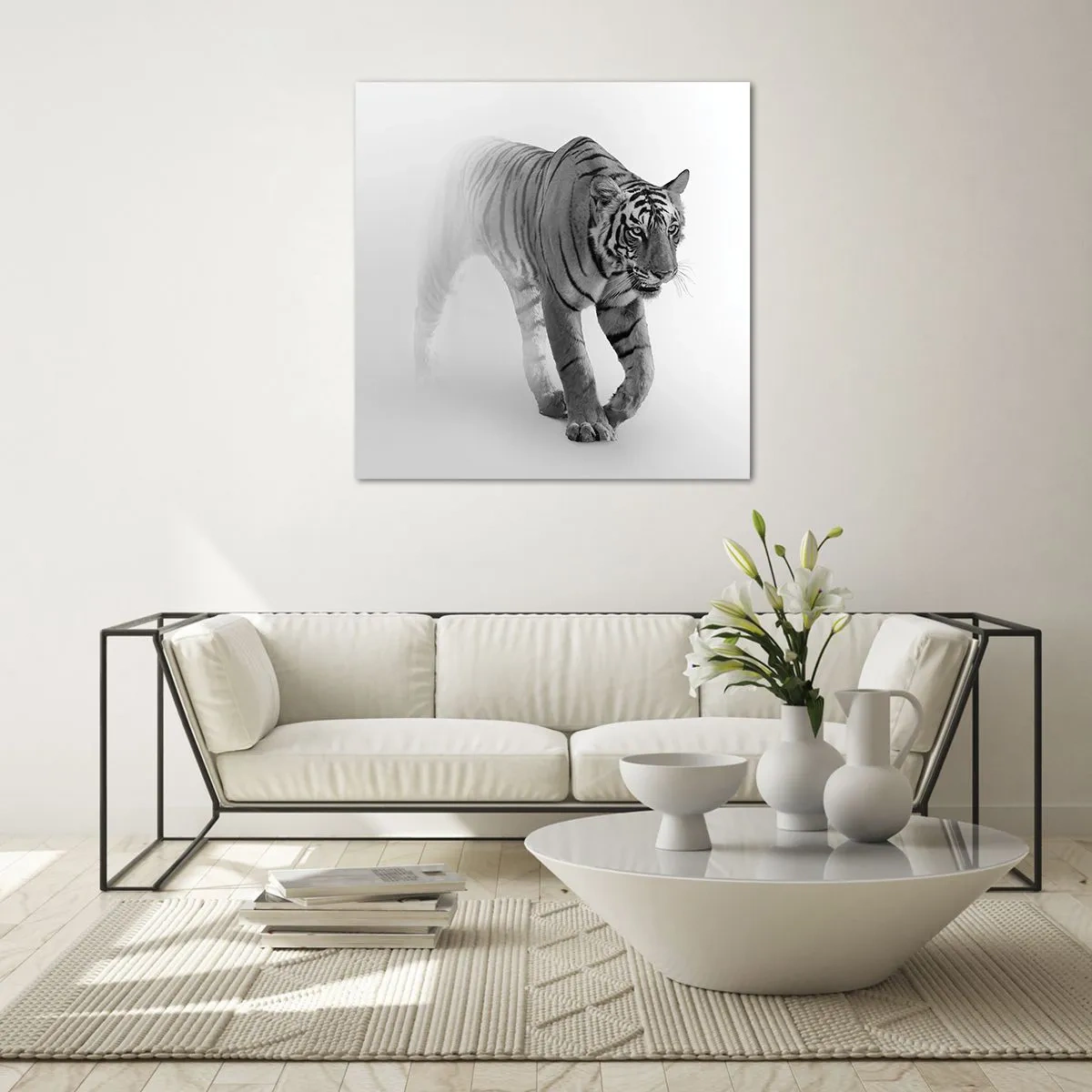 Obraz na szkle - Przyczajony we mgle - 40x40 cm