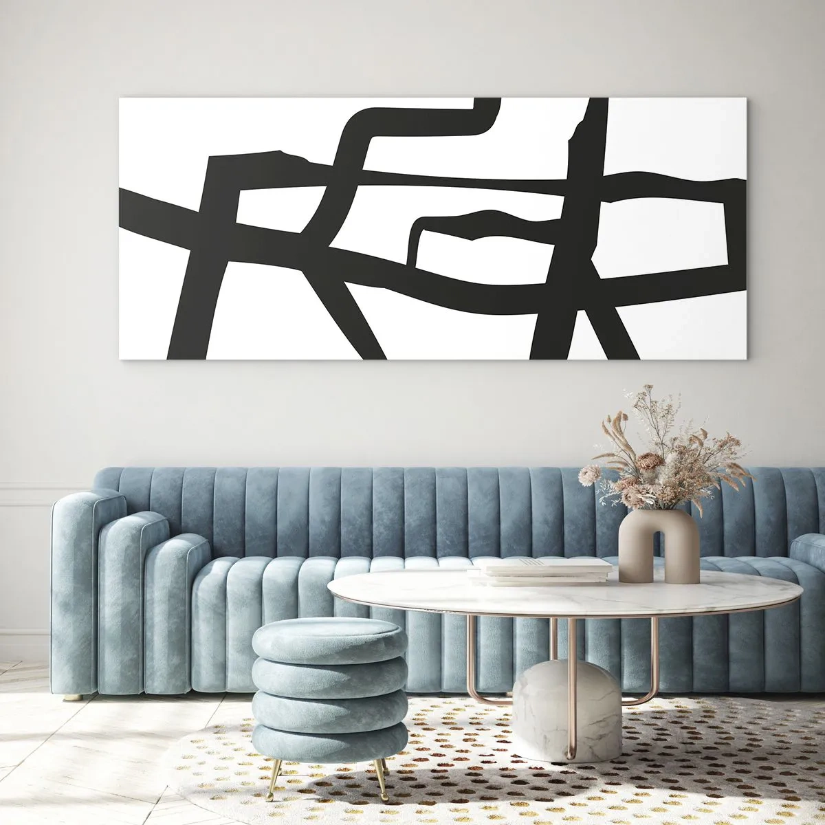 Obraz na szkle - Minimalistyczny czarno-biały wzór z geometrycznymi liniami - 120x50cm - Czarno-biała konstrukcja - Nowoczesna dekoracja ścienna do salonu i sypialni ARTTOR