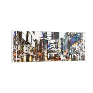 Obraz na szkle - Nowoczesny miejski pejzaż w artystycznym stylu - 140x50cm - Miasto  migotliwe - Nowoczesna dekoracja ścienna do salonu i sypialni ARTTOR