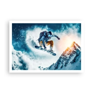 Plakat - Snowboardzista w locie nad ośnieżonymi górami - 100x70cm - Ekstremalne emocje - Nowoczesna dekoracja ścienna do salonu i sypialni ARTTOR