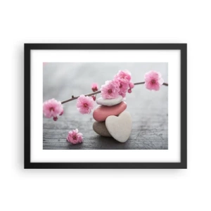 Plakat w czarnej ramie - Błogość z kwiatem wiśni - 40x30 cm