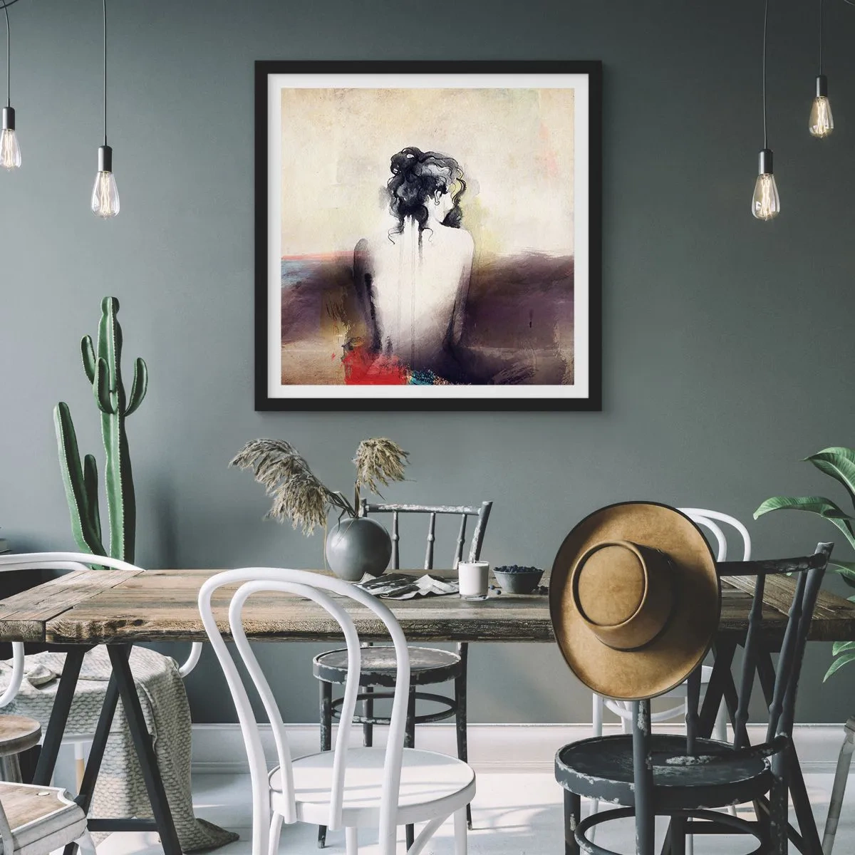 Plakat w czarnej ramie - Łagodne linie, owalne kształty - 60x60 cm