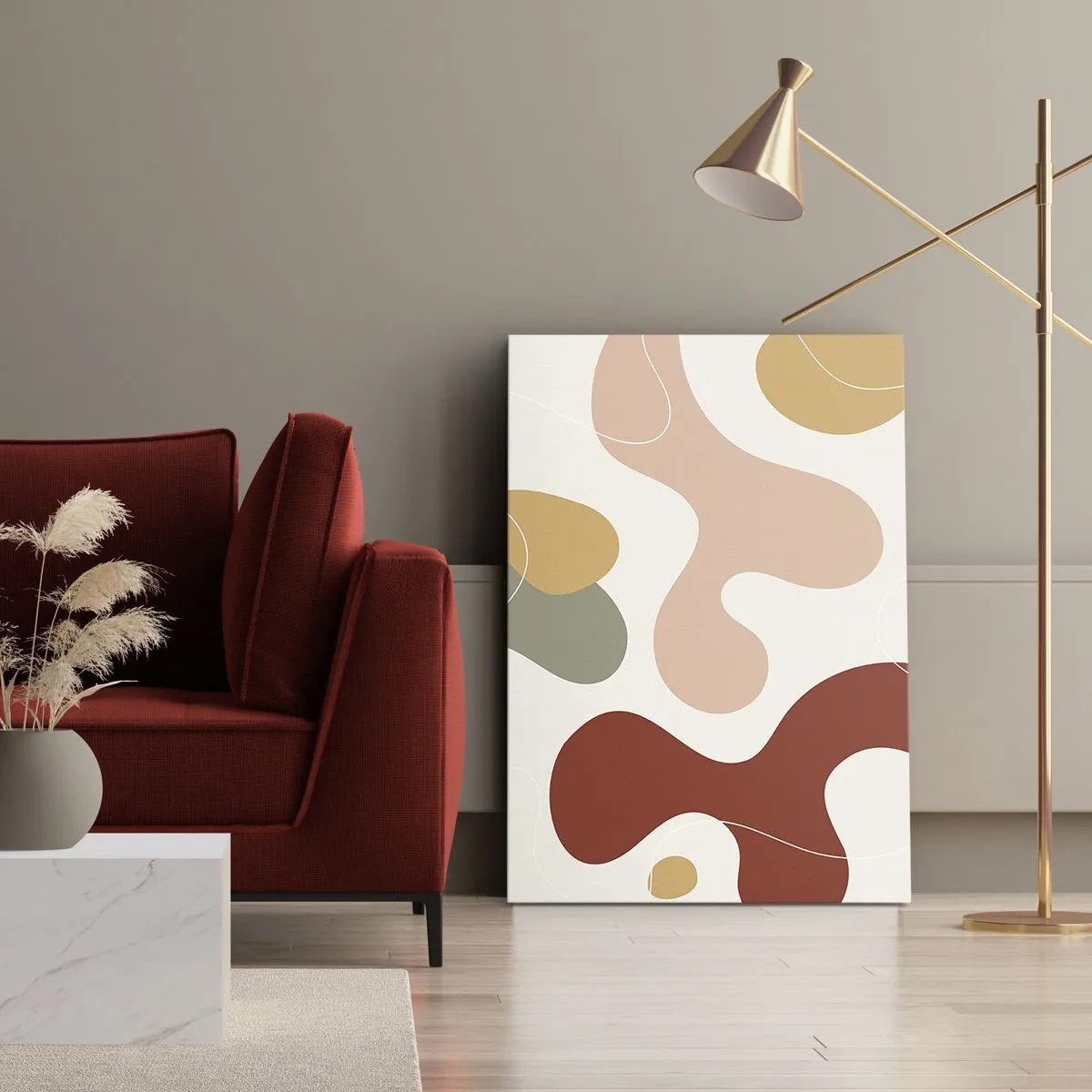 Obraz na płótnie - Abstrakcyjna kompozycja w pastelowych odcieniach z dynamicznymi kształtami - 80x120cm - Esy czy floresy? - Nowoczesna dekoracja ścienna do salonu i sypialni ARTTOR