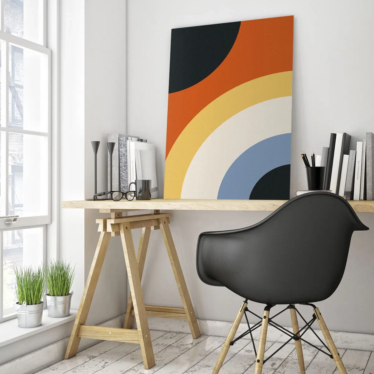 Obraz na szkle - Abstrakcyjne kolorowe łuki na szklanym tle - 50x70cm - Ku sobie - Nowoczesna dekoracja ścienna do salonu, kuchni i sypialni ARTTOR
