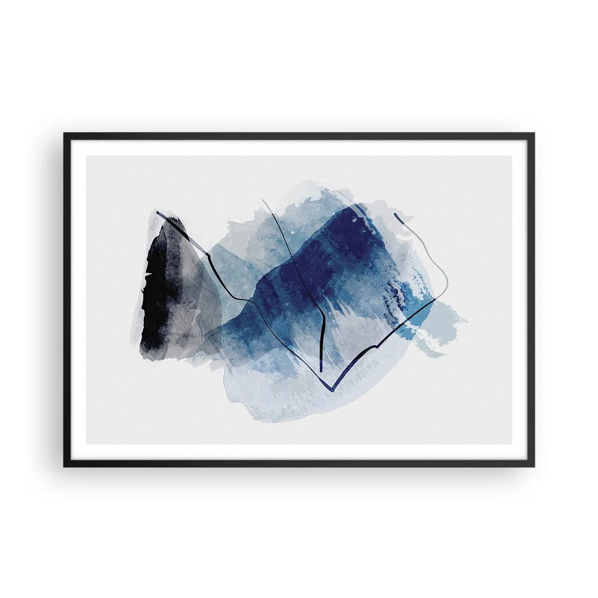 Plakat w czarnej ramie - Abstrakcyjne formy w odcieniach niebieskiego z delikatnymi liniami - 100x70cm - Lodowa góra - Nowoczesna dekoracja ścienna do salonu i sypialni ARTTOR