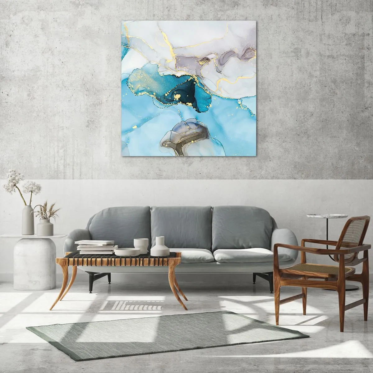 Obraz na szkle - Studium spotkania szarości z turkusem - 40x40 cm