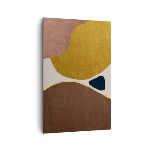 Obraz na płótnie - Abstrakcyjna kompozycja z geometrycznymi kształtami w ciepłych barwach - 80x120cm - Abstrakcja – miejsce w przestrzeni - Nowoczesna dekoracja ścienna do salonu i sypialni ARTTOR