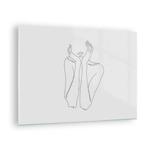 Obraz na szkle - Minimalistyczny rysunek kobiecych dłoni i twarzy - 70x50cm - O czym marzą dziewczyny - Nowoczesna dekoracja ścienna do salonu i sypialni ARTTOR