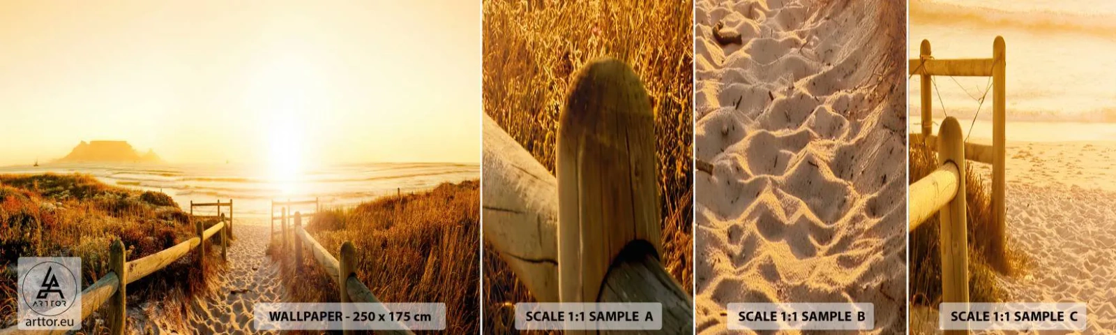 Fototapeta Próbka Samoprzylepna Deluxe Sticker - Przez wydmę, w stronę słońca - Krajobraz, Plaża, Zachód Słońca - 100x30 cm