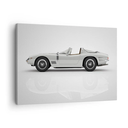Obraz na płótnie - Klasyczny biały kabriolet na jasnym tle - 70x50cm - Obietnica zabawy - Nowoczesna dekoracja ścienna do salonu i sypialni ARTTOR