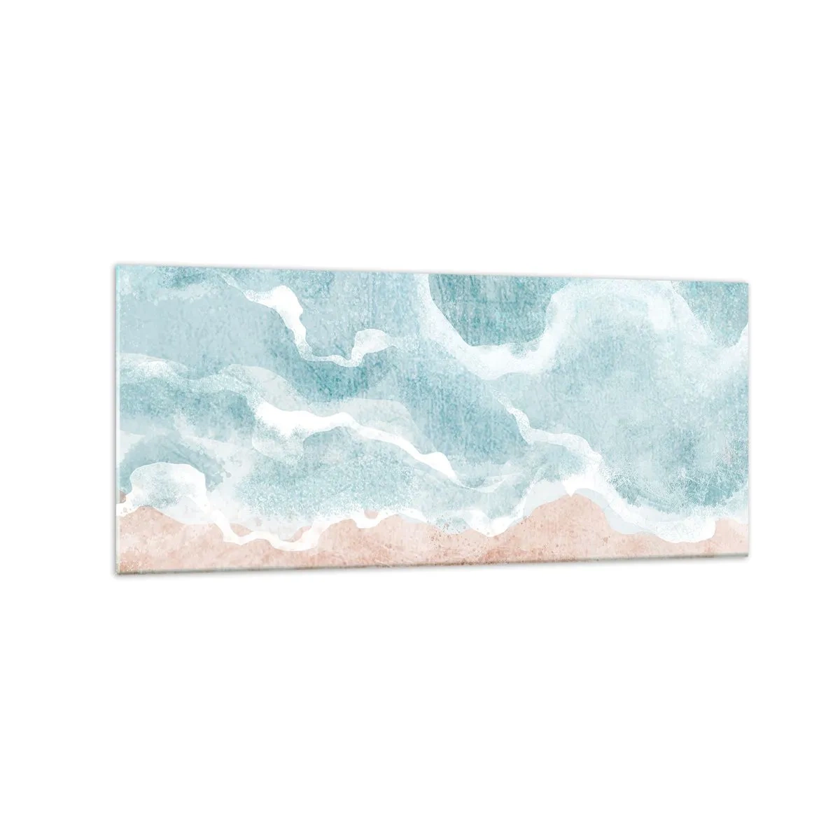 Obraz na szkle - Abstrakcyjna plaża z falami w odcieniach błękitu i beżu - 120x50cm - Abstrakcja obłoczna - Nowoczesna dekoracja ścienna do salonu i sypialni ARTTOR