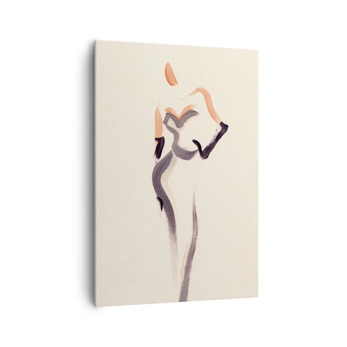 Obraz na płótnie - Minimalistyczna sylwetka kobiety w eleganckiej sukni - 70x100cm - Ze złotych lat Hollywood - Nowoczesna dekoracja ścienna do salonu i sypialni ARTTOR