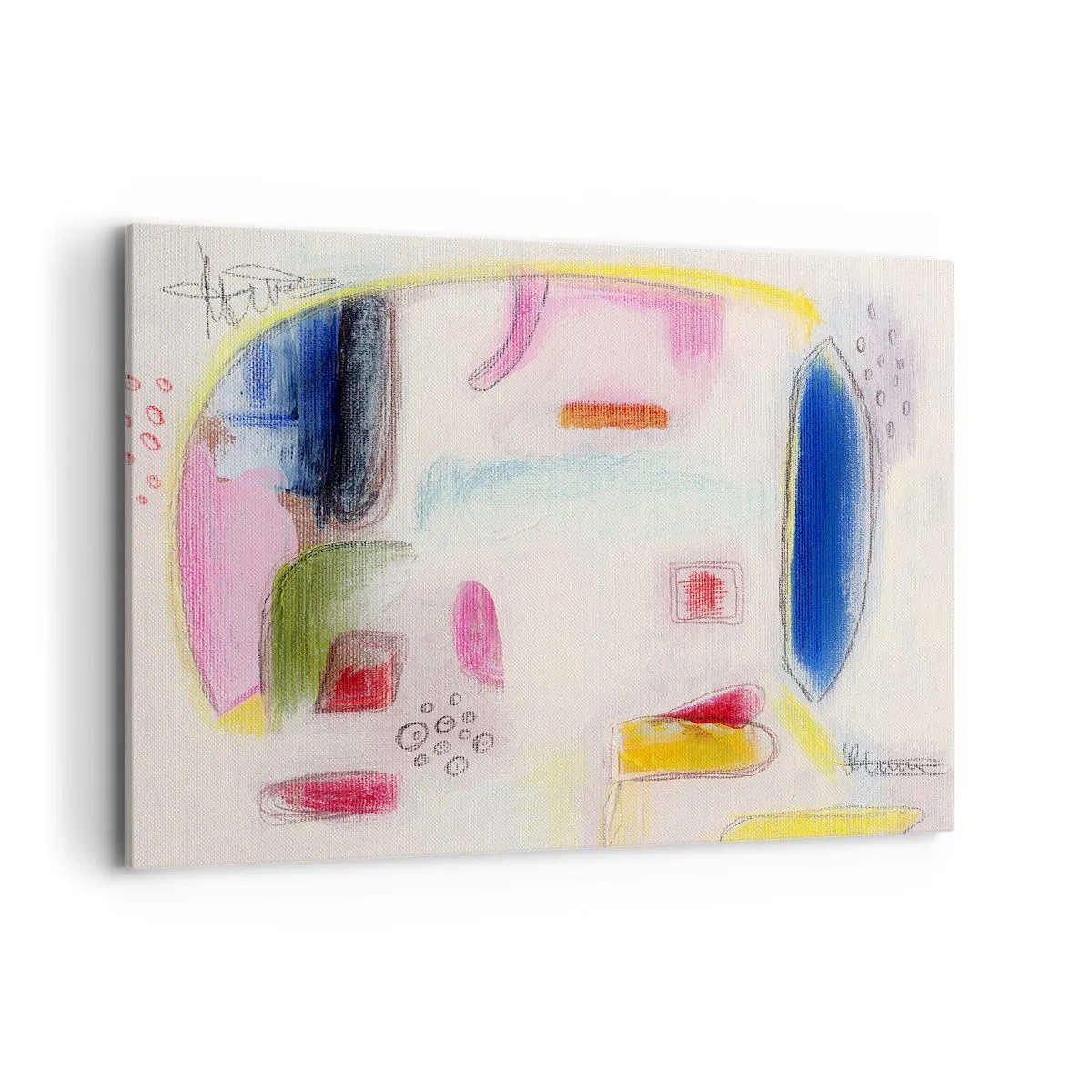 Obraz na płótnie - Kolorowe abstrakcyjne kształty na jasnym tle - 100x70cm - Bardziej wypukłe niż wklęsłe czy płaskie - Nowoczesna dekoracja ścienna do salonu, kuchni i sypialni ARTTOR