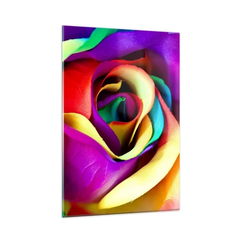 Obraz na szkle - Barwna róża w tęczowych odcieniach - 80x120cm - To niemożliwe - Nowoczesna dekoracja ścienna do salonu i sypialni ARTTOR