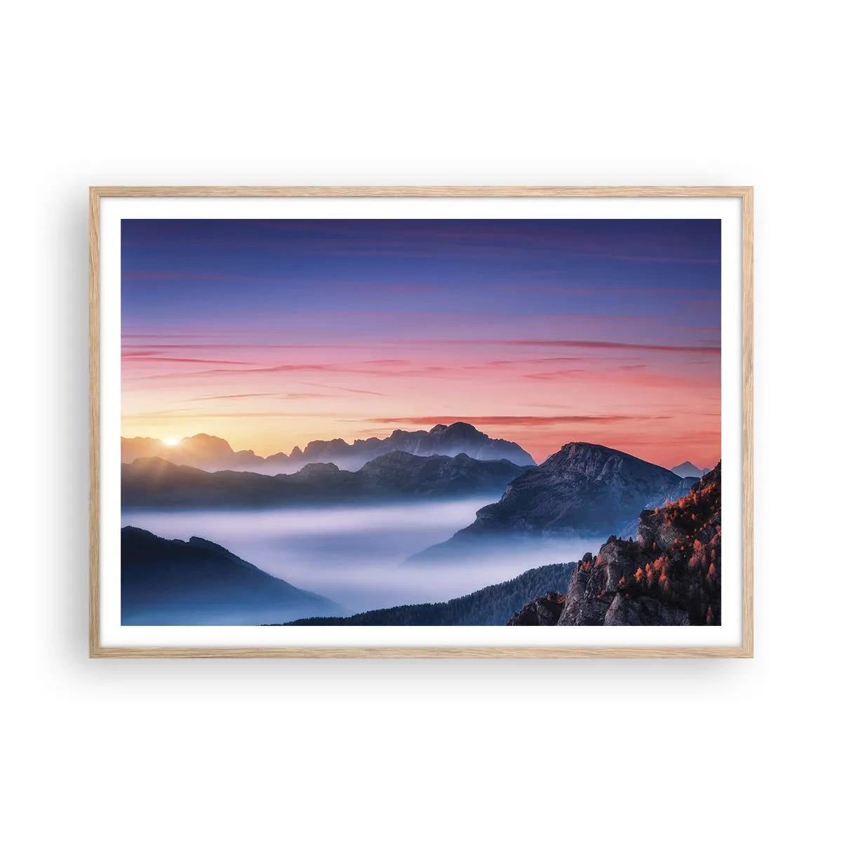 Plakat w ramie jasny dąb - Nad dolinami - 100x70 cm