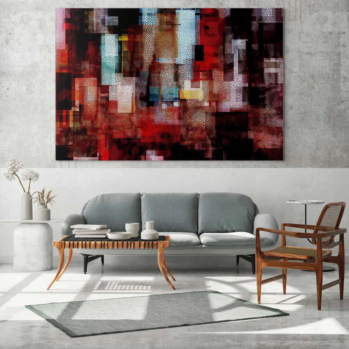 Obraz na szkle - Abstrakcyjna kompozycja geometryczna w odcieniach czerwieni - 100x70cm - Pomieszanie z poplątaniem - Nowoczesna dekoracja ścienna do salonu, kuchni i sypialni ARTTOR