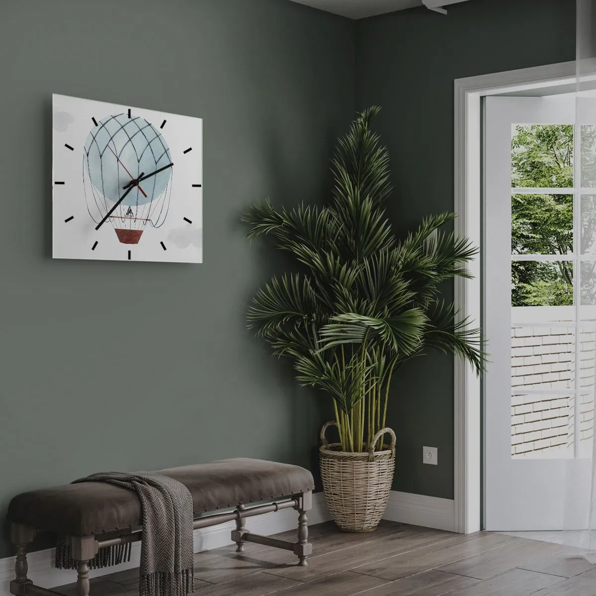 Zegar ścienny - Ręcznie malowany balon na tle delikatnych chmur - 30x30cm - Cały w chmurach - Nowoczesna dekoracja ścienna do salonu i sypialni ARTTOR