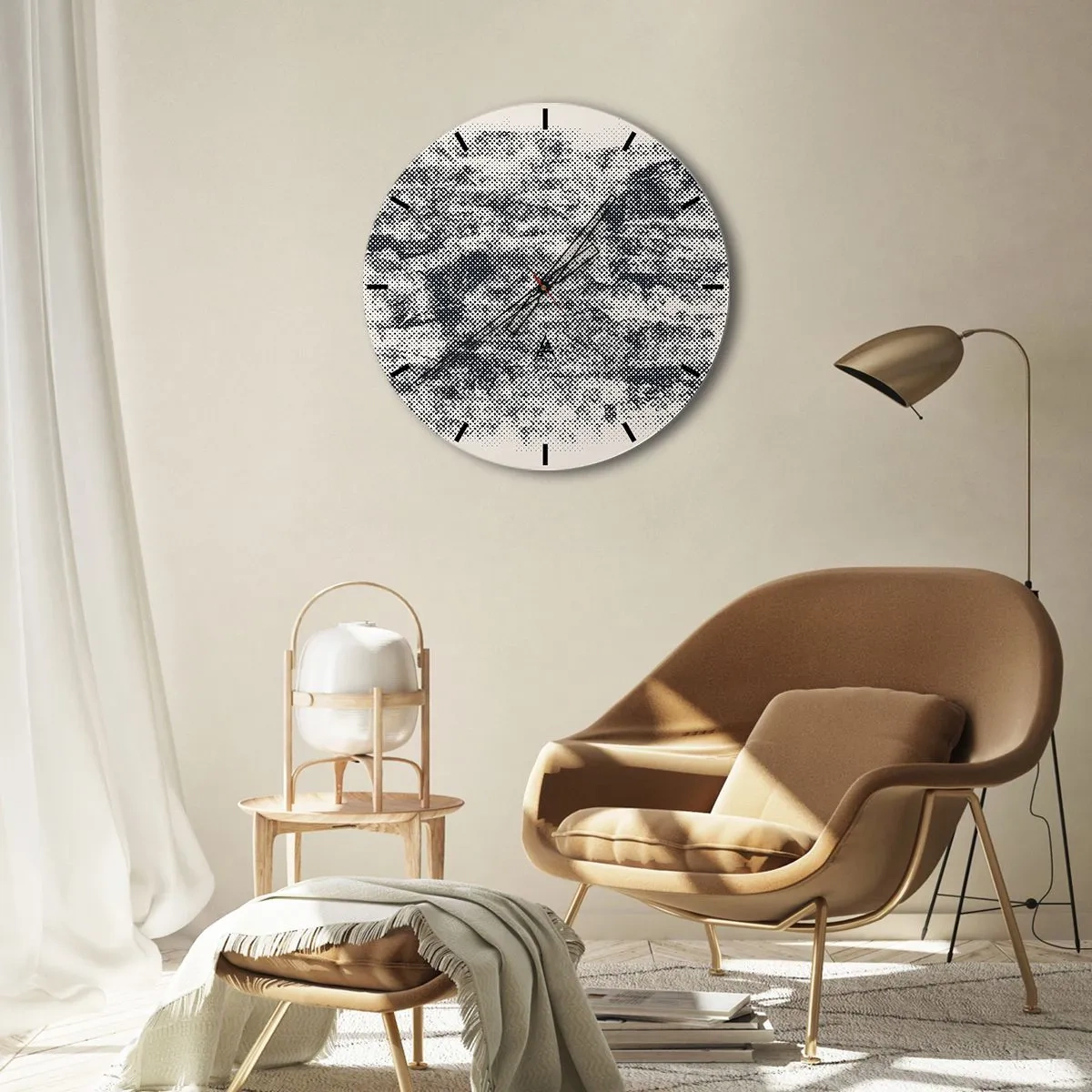 Zegar ścienny - Czarno-biała tekstura z efektem siatki rastrowej - 30x30cm - Mglista kompozycja - Nowoczesna dekoracja ścienna do salonu, kuchni i sypialni ARTTOR