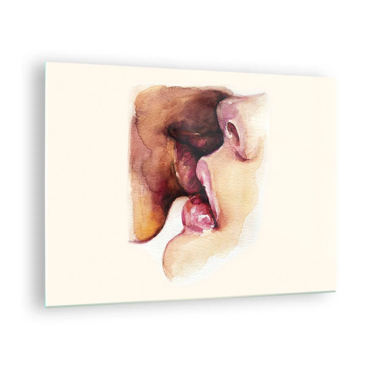 Obraz na szkle - Artystyczny akwarelowy pocałunek dwóch twarzy na jasnym tle - 70x50cm - Jak noc i dzień, ziemia i niebo - Nowoczesna dekoracja ścienna do salonu i sypialni ARTTOR