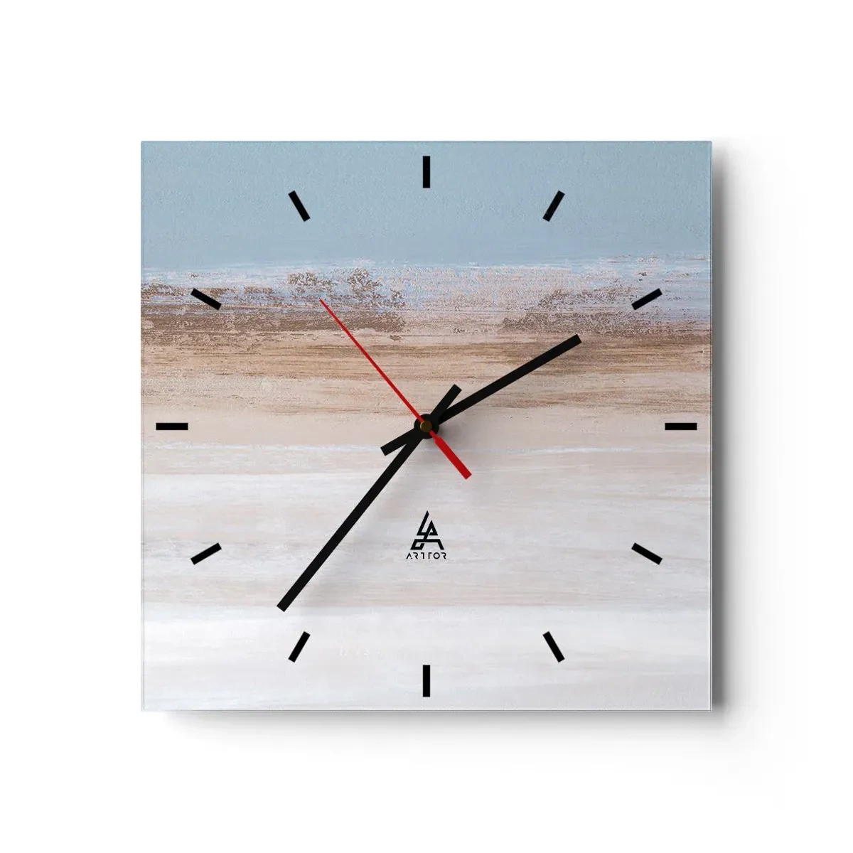 Zegar ścienny - Subtelny pejzaż w pastelowych odcieniach błękitu i beżu - 30x30cm - Niejednoznaczny pejzaż - Nowoczesna dekoracja ścienna do salonu i sypialni ARTTOR