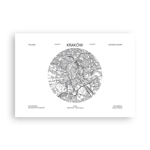 Plakat - Mapa Krakowa w minimalistycznym stylu - 100x70cm - Anatomia Krakowa - Nowoczesna dekoracja ścienna do salonu i sypialni ARTTOR
