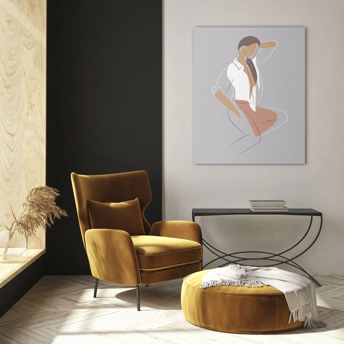 Obraz na szkle - Sylwetka kobiety w minimalistycznym stylu - 50x70cm - Zarys wdzięku - Nowoczesna dekoracja ścienna do salonu, kuchni i sypialni ARTTOR