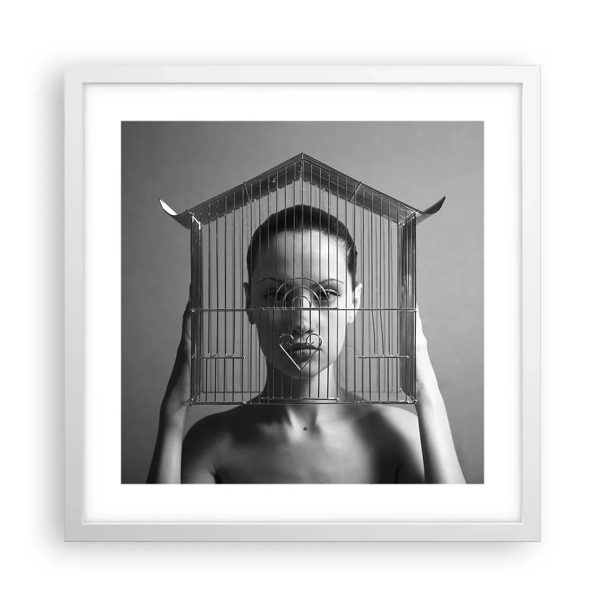 Plakat w białej ramie - Portret nieco surrealistyczny - 40x40 cm