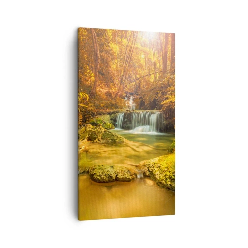 Obraz na płótnie - Leśna kaskada w złocie - 45x80 cm