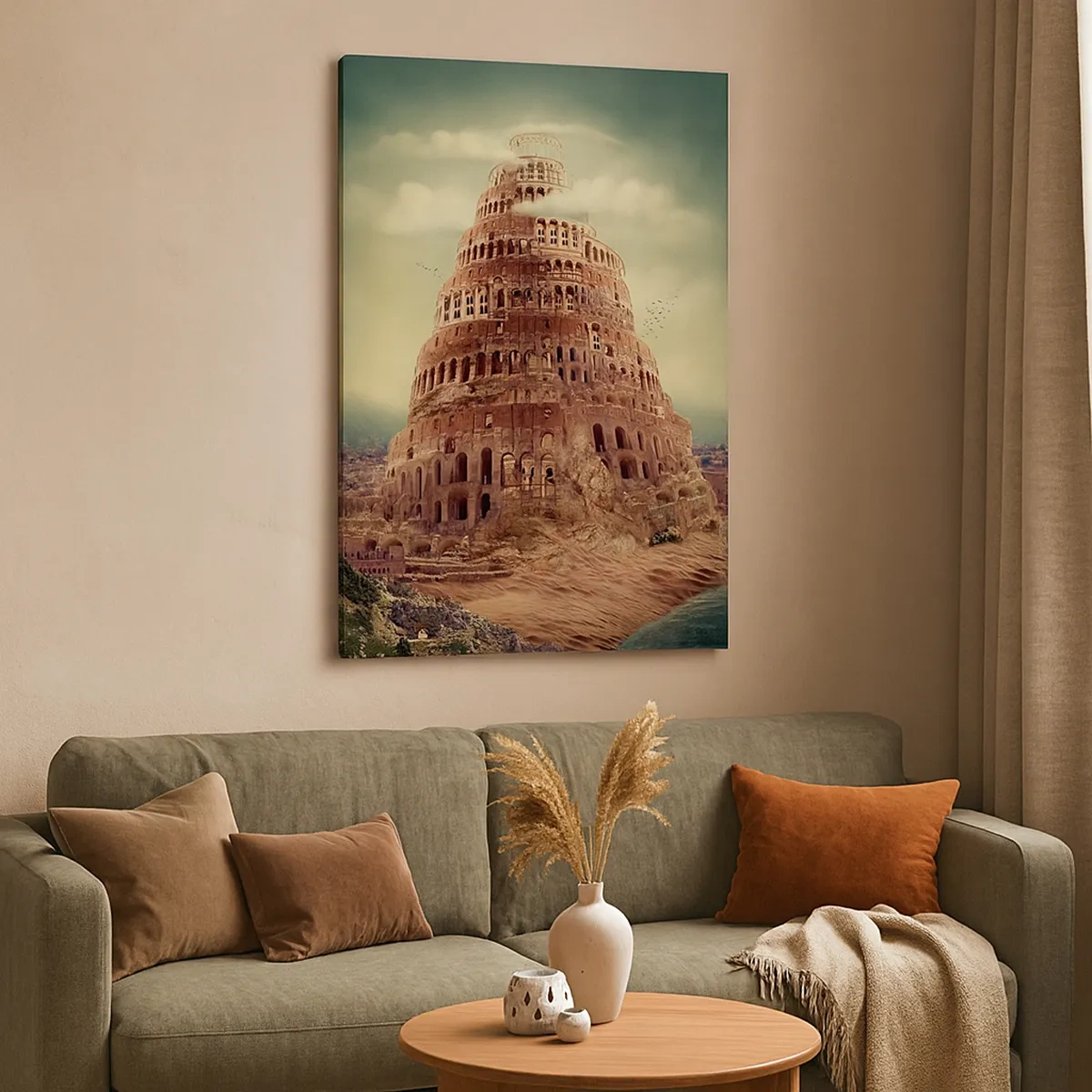 Obraz na płótnie - Fantastyczna wizja starożytnej wieży Babel w baśniowej scenerii - 50x70cm - Wieża Babel - Nowoczesna dekoracja ścienna do salonu, kuchni i sypialni ARTTOR